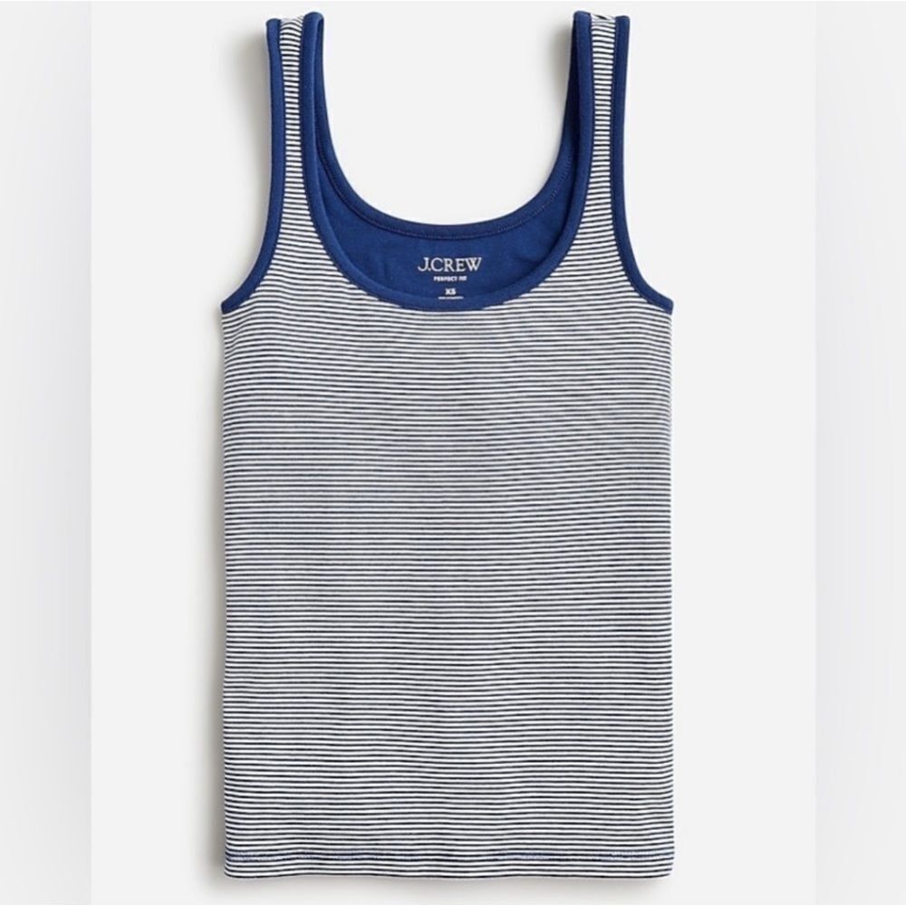 J.Crew Navy and White Striped Sleeveless Tank Top With Shelf Bra Size Small NWT